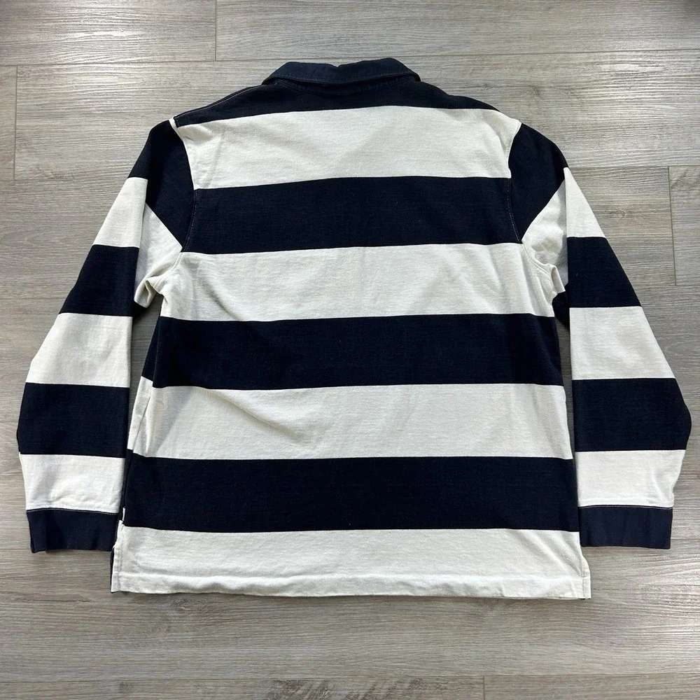 The North Face Rugby Polo Mens XXL Navy Ivory Striped Long Sleeve Cotton Shirt